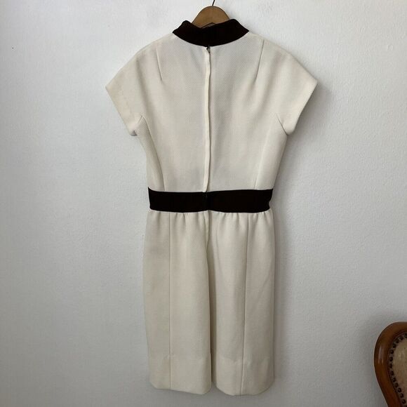 Vintage 60s Sears Fashion Board cream brown mod ribbed dress groovy XS/S - Picture 5 of 5